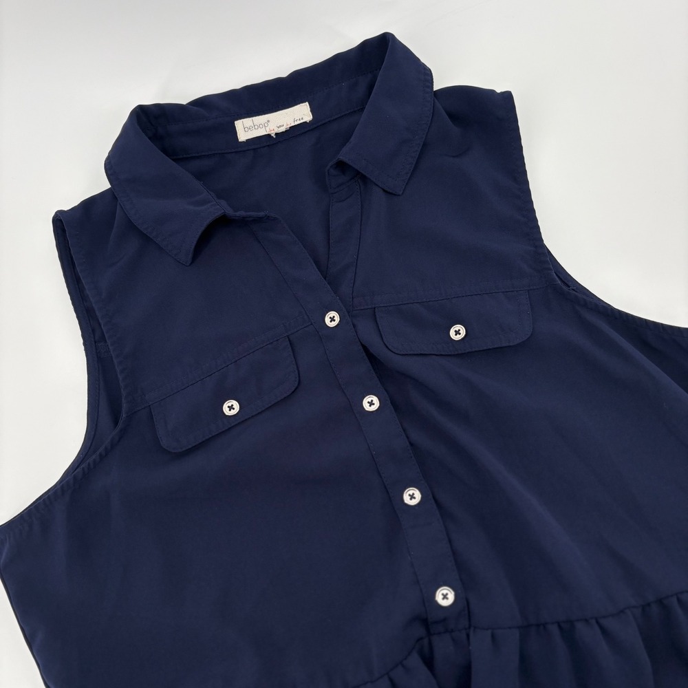 Bebop Navy Blue Sleeveless Tiered Collared Shirt Dress Women's
Size M